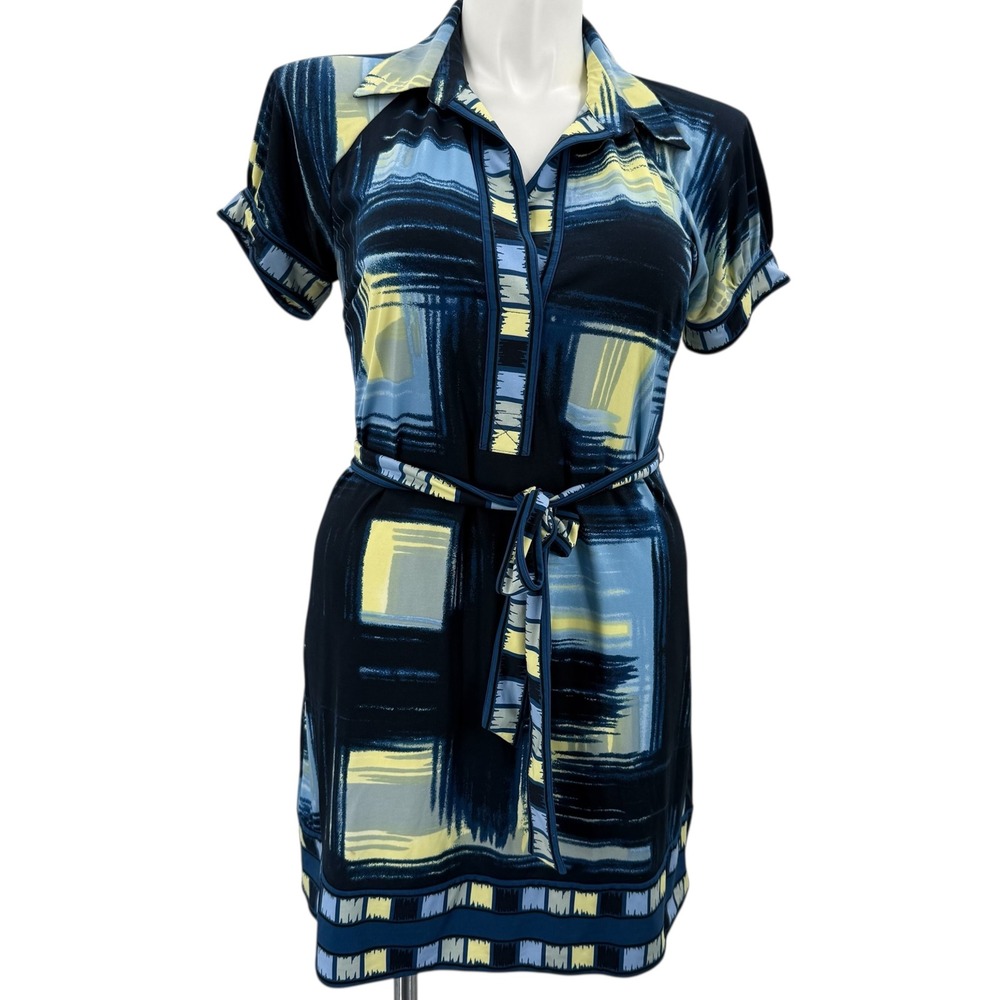 BCBGMAXAZRIA Shirt Dress Abstract Print‎ Short Sleeve Casual Career Size Large